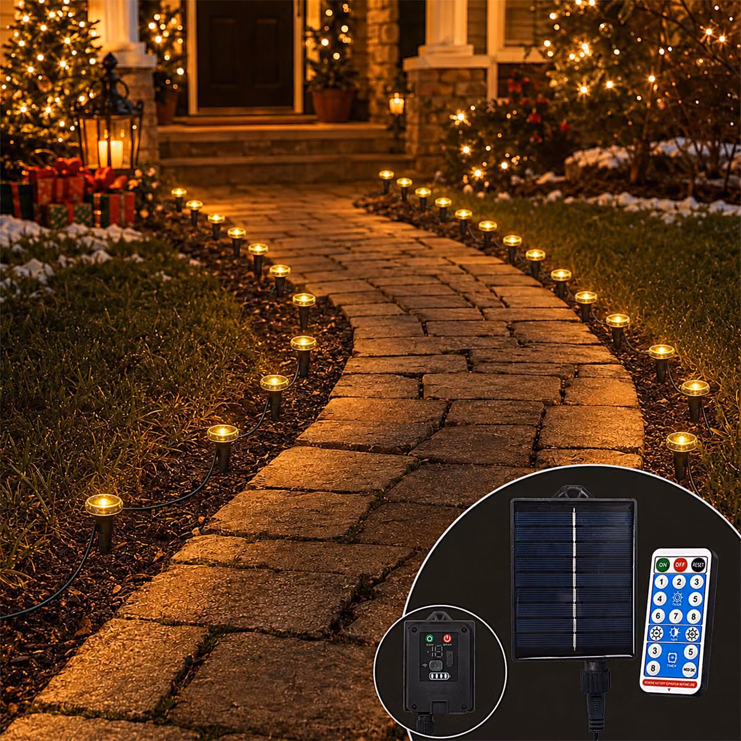Catena luminosa solare, 7 metri, 50 LED, 8 modalità, luce bianco caldo, grado di protezione IP65