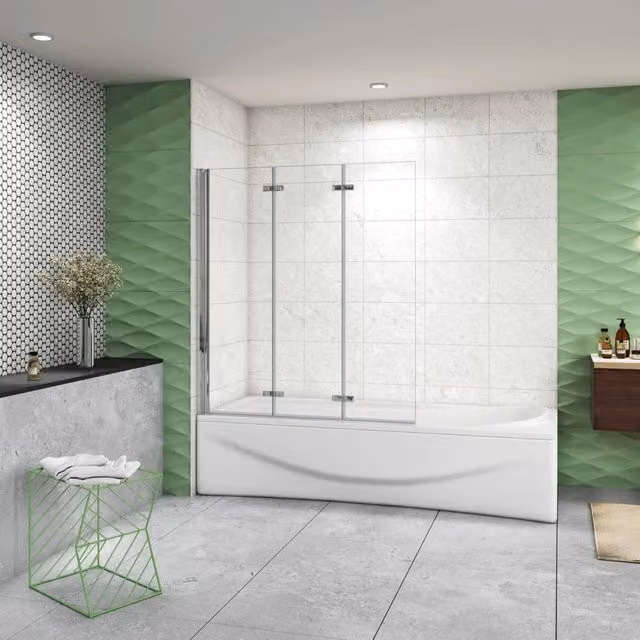 Parete Doccia per Vasca da Bagno Aica Italy con 3 Ante Pieghevoli a Libro in Vetro Temperato Trasparente da 6 mm, L: 130 cm, P: 140 cm, Telaio Cromo Lucido e Trattamento Anticalcare