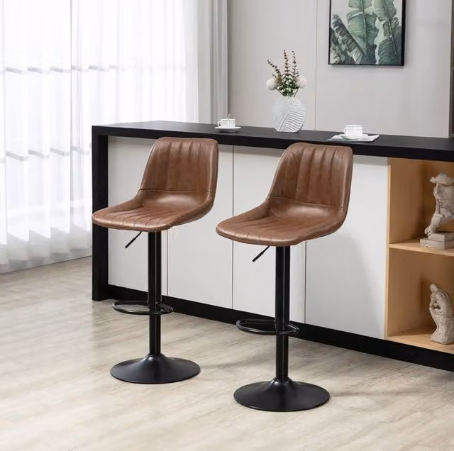 Set di 2 sgabelli da bar regolabili 43 x 49,5 x 91-111 cm in similpelle marrone