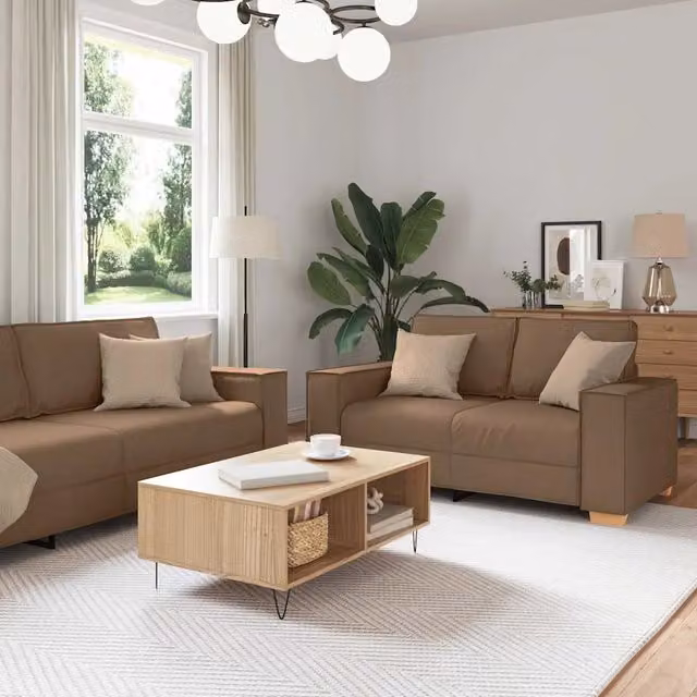 Set di divani vidaXL 3 pezzi marrone in tessuto con struttura mista e cuscini inclusi L: 220 cm, P: 84 cm, H: 78 cm – 1