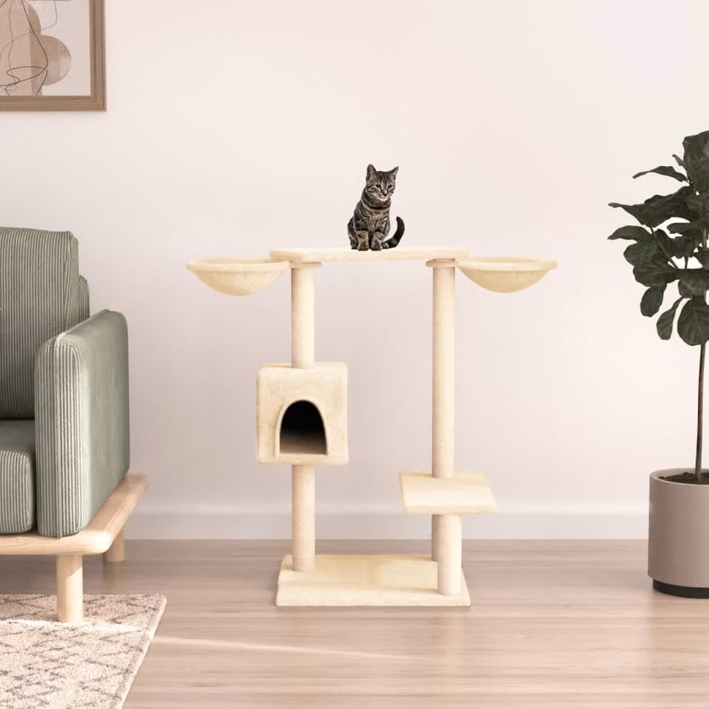 Albero per gatti con tiragraffi vidaXL, colore beige, Altezza: 82 cm