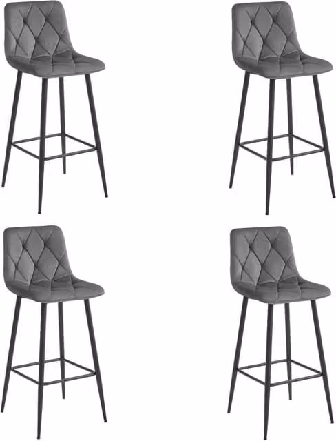 Set di 4 sgabelli bar NADO in velluto grigio scuro e acciaio