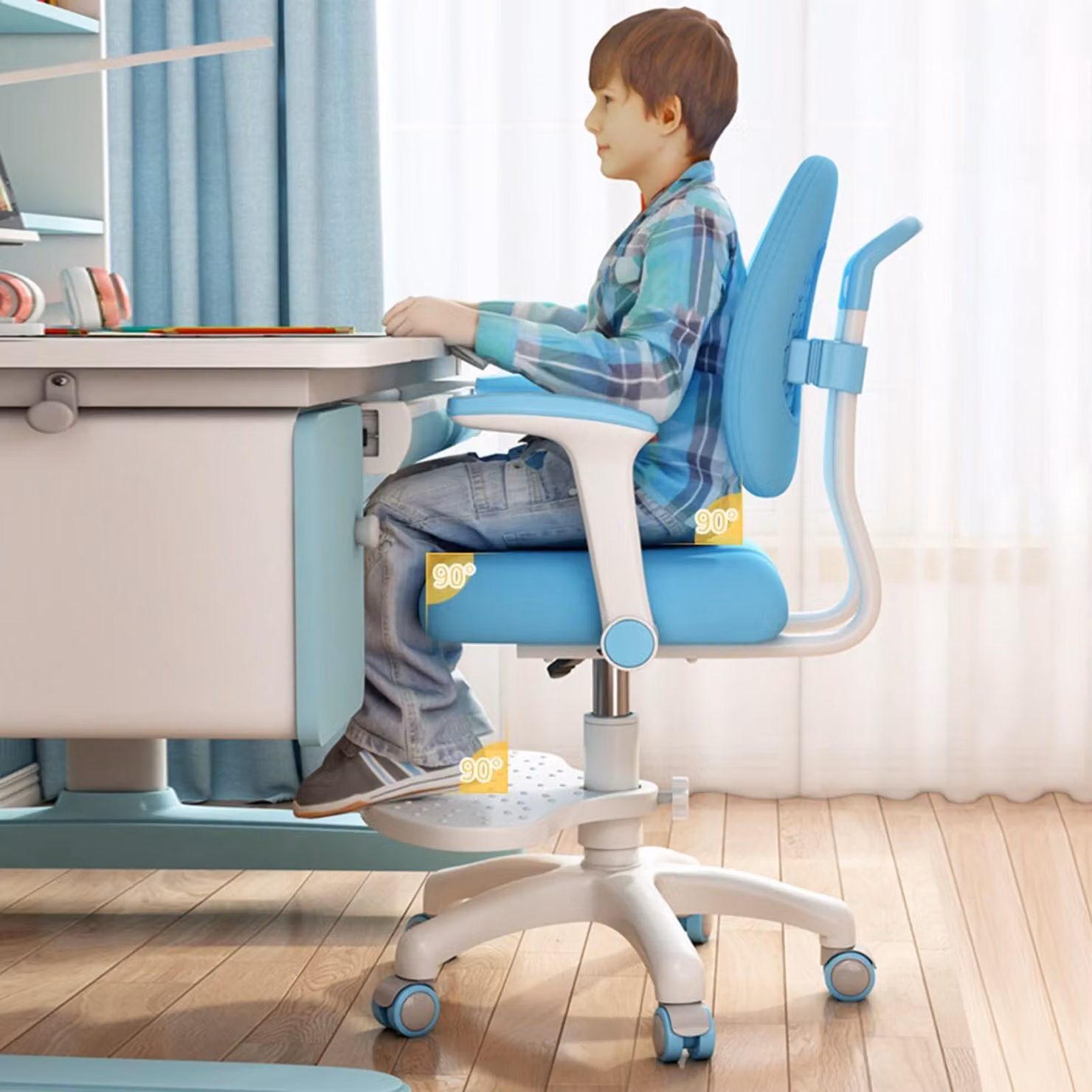 Sedia da ufficio regolabile per bambini, con schienale doppio