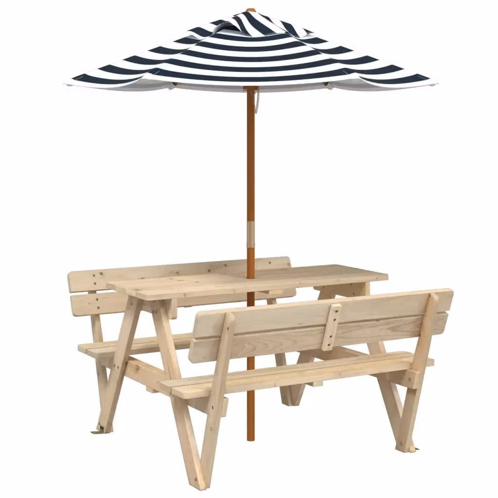 Tavolo da picnic per 4 bambini vidaXL in legno di abete con ombrellone, L: 108 cm, P: 54 cm, H: 90 cm – 2