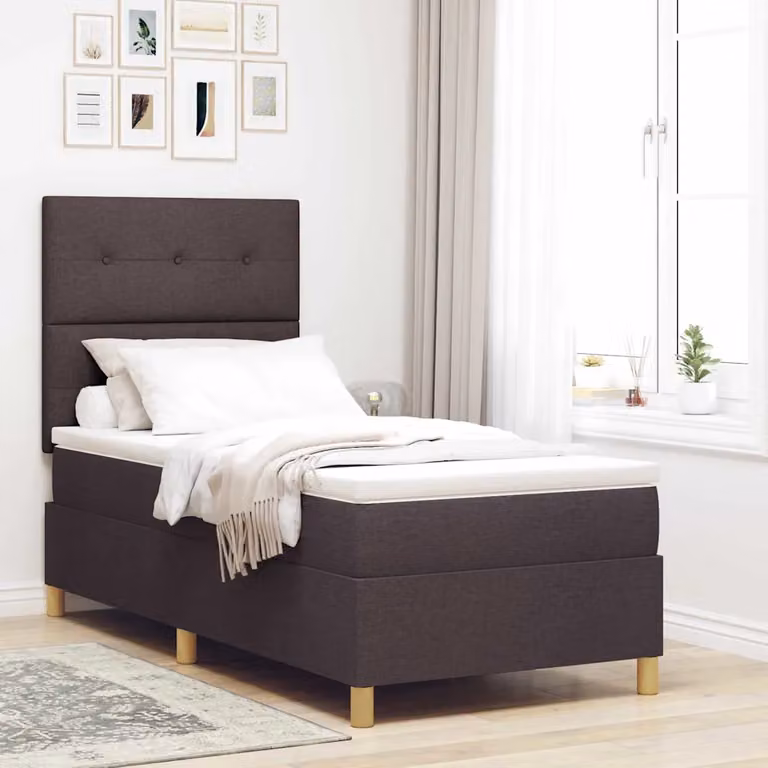 Letto a molla con illuminazione LED vidaXL in tessuto marrone, L 100 x P 200 cm