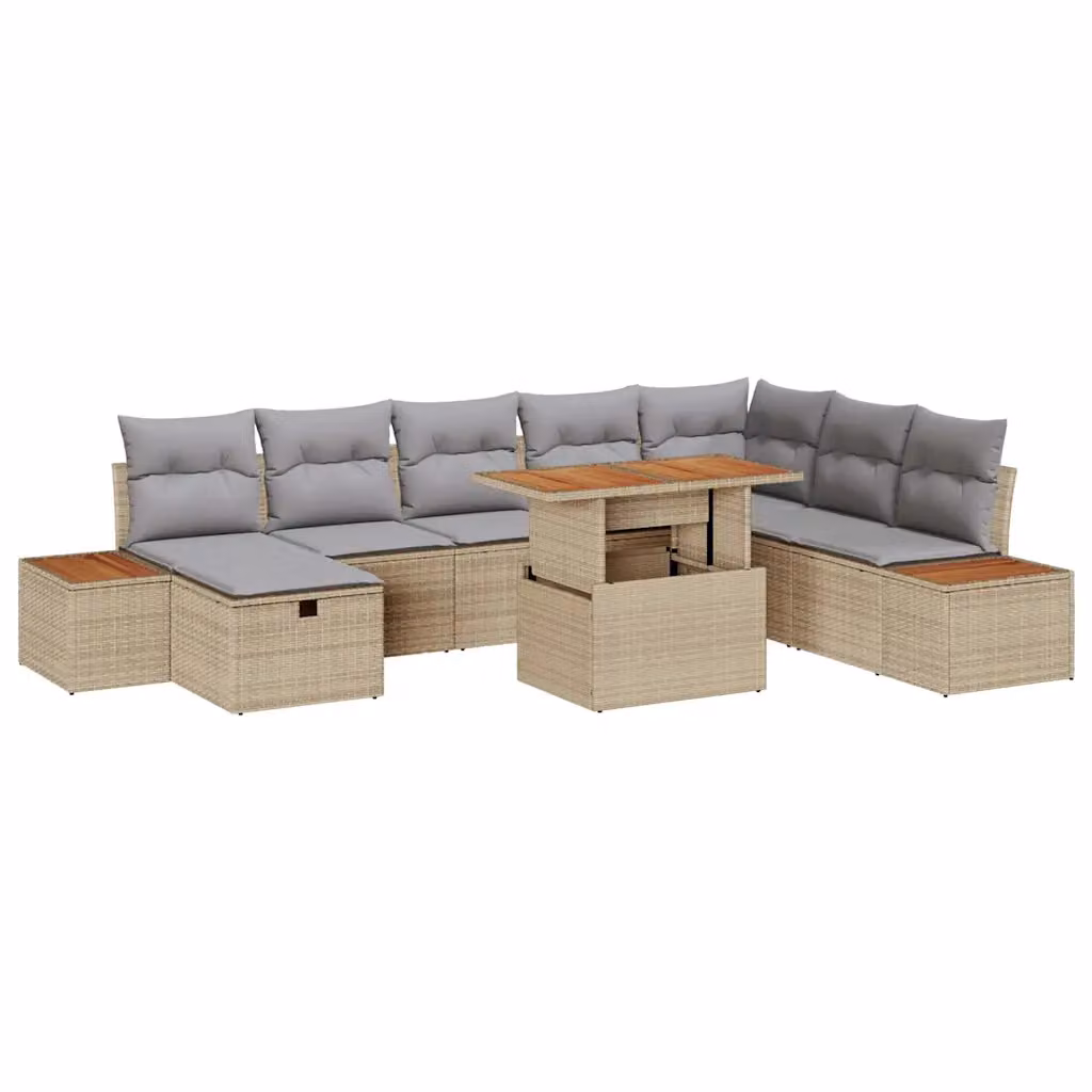Set Divano da Giardino vidaXL in Polyrattan Beige con 9 Pezzi e Cuscini – 2
