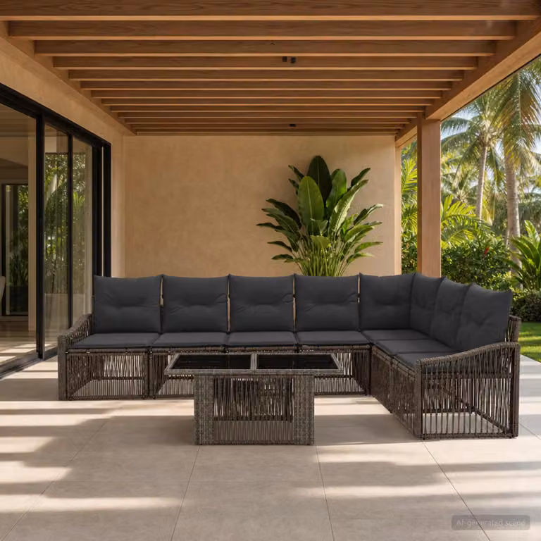 Set Divano da Giardino vidaXL 8 pz in Polyrattan Grigio e Antracite con Cuscini e Tavolino
