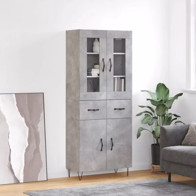 Credenza a parete vidaXL in stile industrial grigio con finitura opaca, L: 69,5 cm, P: 34 cm, H: 180 cm