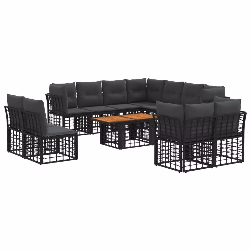 Set Divano da Giardino a L vidaXL in Polyrattan con Cuscini e Tavolino, Nero e Grigio – 2
