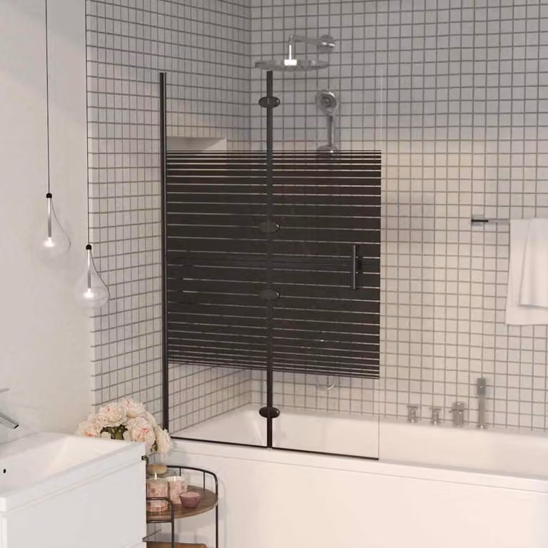 Pannello Doccia Pieghevole vidaXL in Vetro ESG Trasparente con Profilo Nero L: 140 cm, P: 80 cm