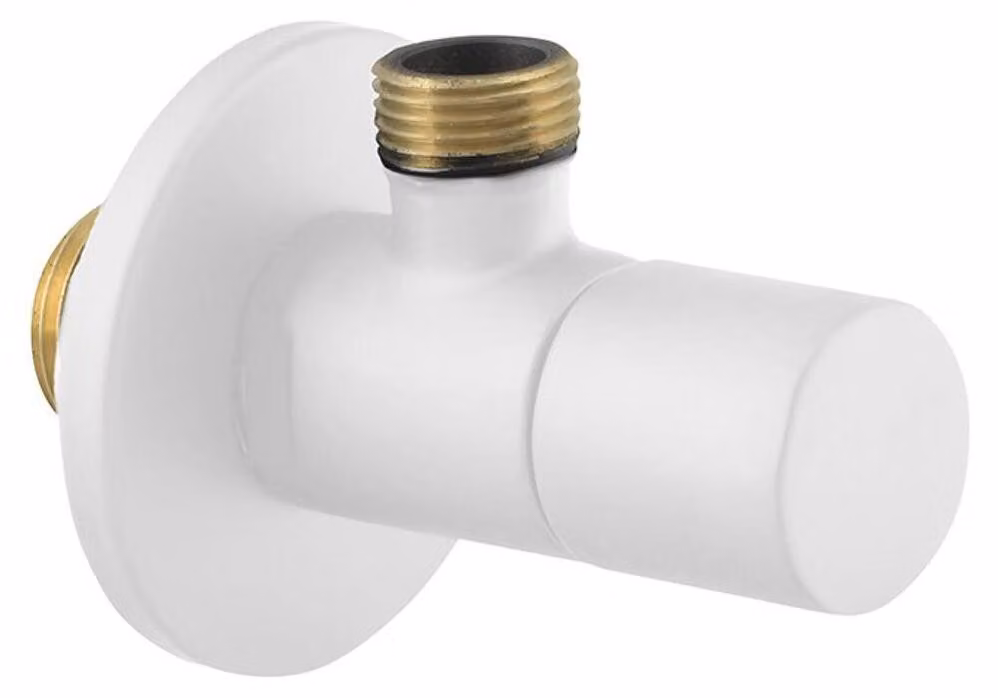 Valvola a squadra con rosetta, rotonda, 1/2 "x 3/8", bianco opaco