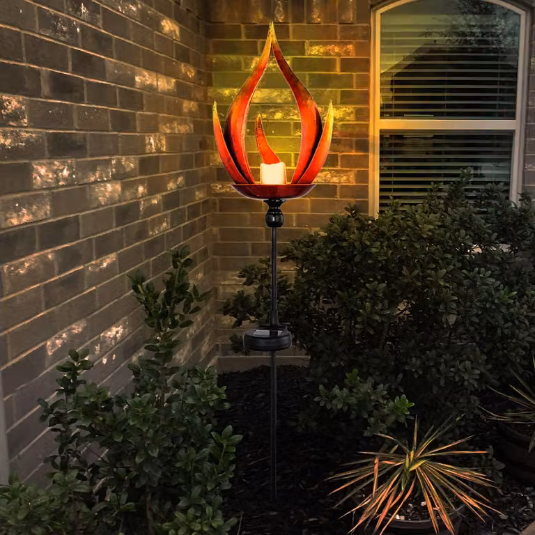 Lampada solare a LED, metallo, nero, effetto fuoco, H 93cm