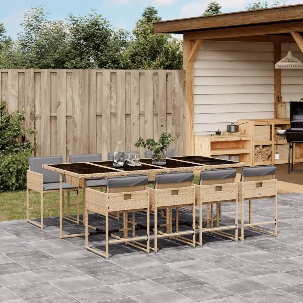 Maison Exclusive - Set Pranzo da Giardino 9 pz con Cuscini Beige Misto Polyrattan