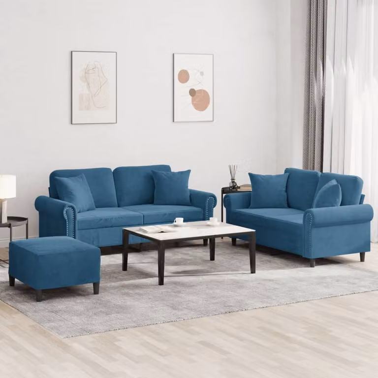 Maison Exclusive - Set divano a 3 pezzi con cuscini in velluto blu