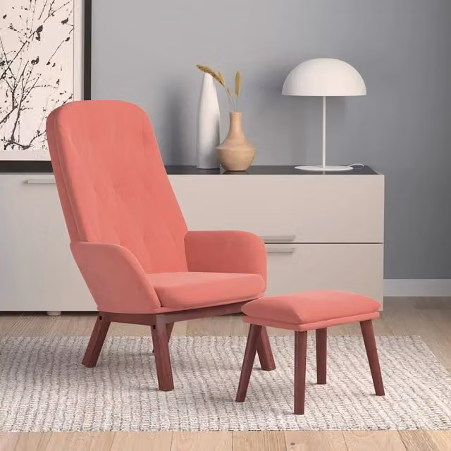 Divano Sedia-Poltrona Relax con Poggiapiedi Rosa in Velluto 861965