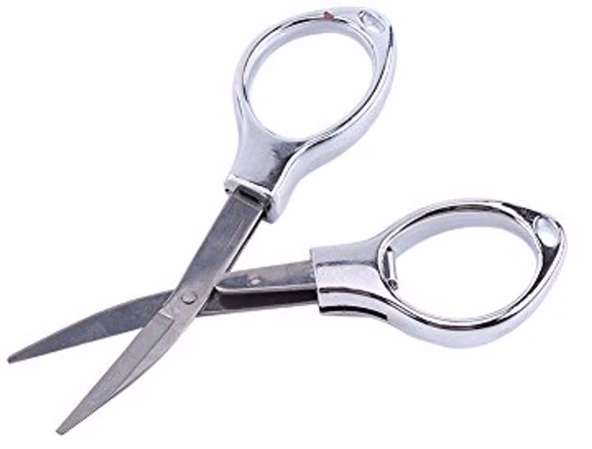 Forbici pieghevoli in acciaio inossidabile, compatte, con anello per portachiavi e gancio per occhiali - Acciaio inossidabile, design ergonomico
