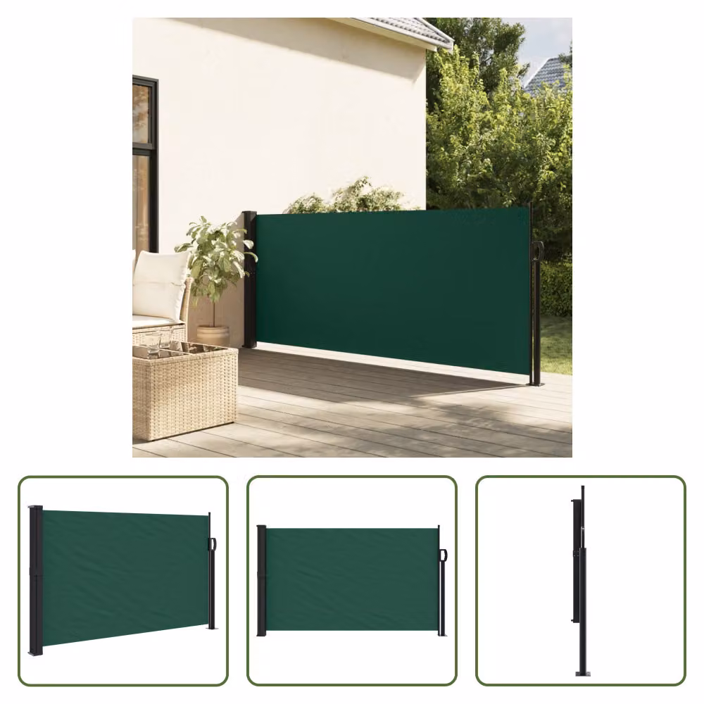 The Living Store Tenda laterale estensibile Verde scuro 120x500 cm