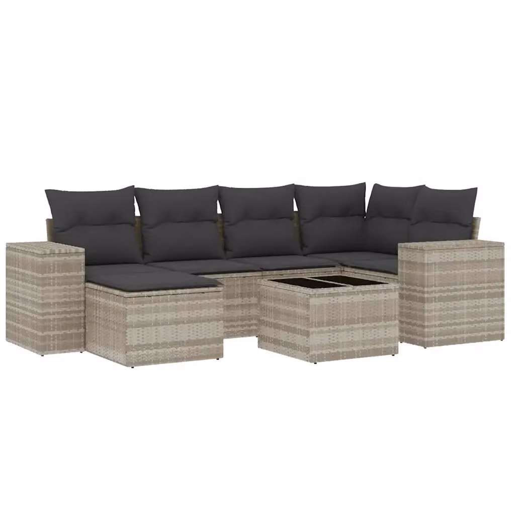 Set di divani da giardino vidaXL a forma di L con 7 pezzi, colore grigio, con cuscini e tavolino da esterno in rattan e metallo – 2