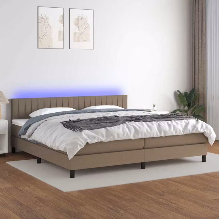 Letto a molle con materasso e illuminazione LED vidaXL in tessuto tortora L/P: 200 x 200 cm