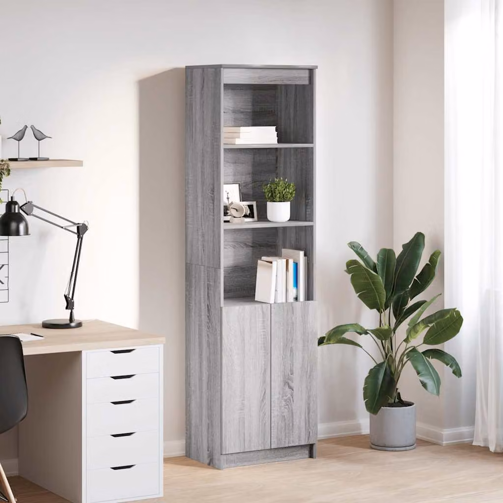 Credenza a muro moderna vidaXL in legno grigio con ante a battente e ripiani interni L 50 cm, P 35 cm, H 180 cm