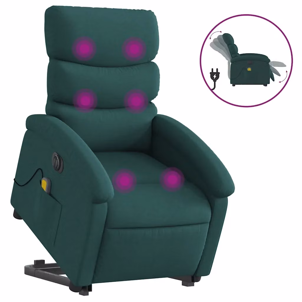 vidaXL Poltrona Alzapersona Elettrica con Massaggio Verde, Rivestimento in Tessuto e Schiuma – 2
