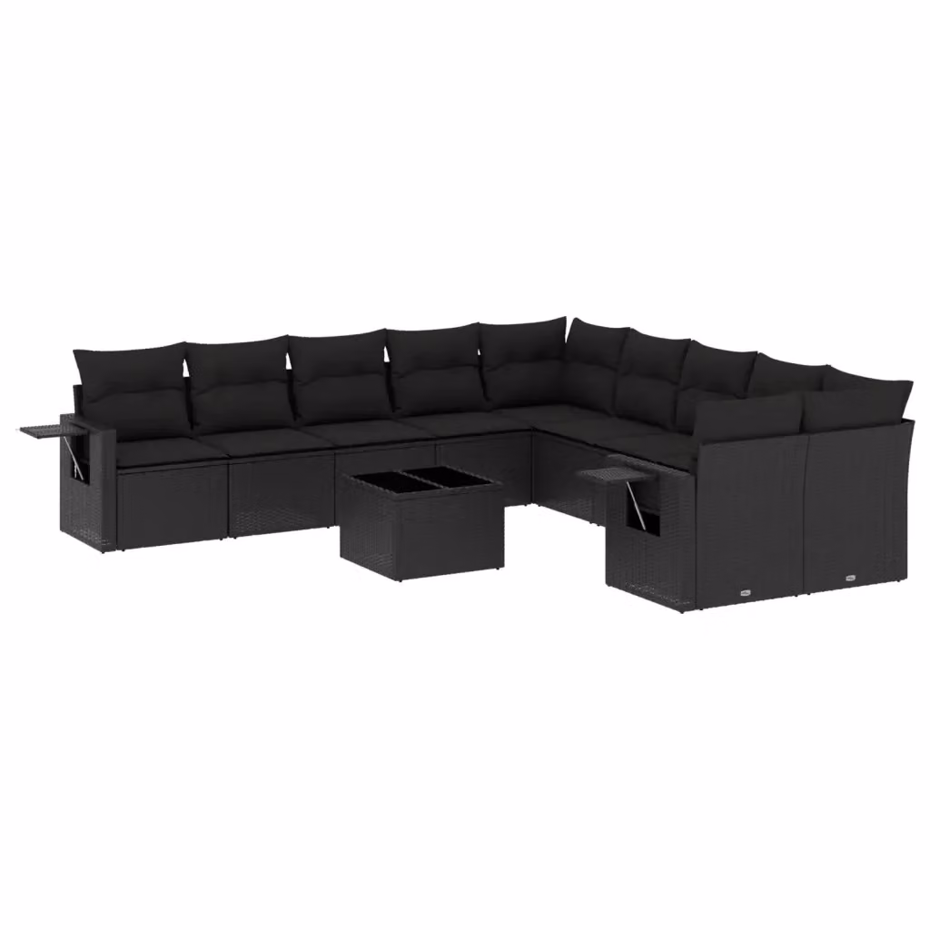 vidaXL Set Divani da Giardino 11 pz in Polyrattan Nero con Cuscini e Tavolino da Esterno – 2