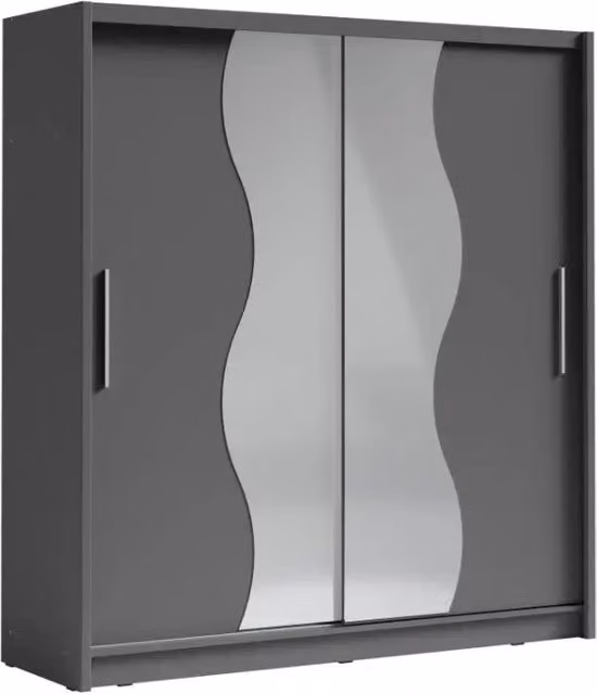 Armadio con 2 porte scorrevoli e specchio 205 cm - grigio grafite - Collezione BAHIA
