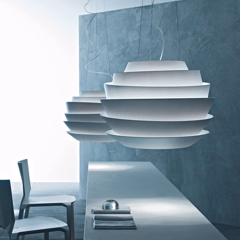 Foscarini Lampada a sospensione Le Soleil, dimmerabile, Bianco / Opale, Soggiorno / Sala da pranzo, Plastica, Design, Lampada a sospensione
