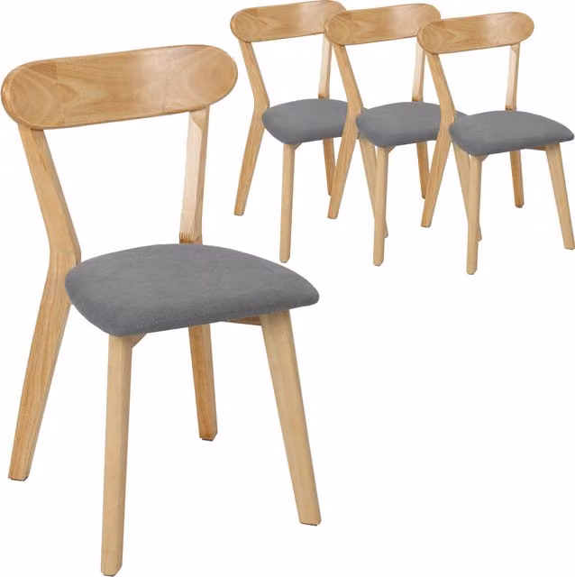 HOMCOM Set 4 sedie da pranzo imbottite in tessuto con schienale curvo, Grigio e Legno naturale   Aosom Italy
