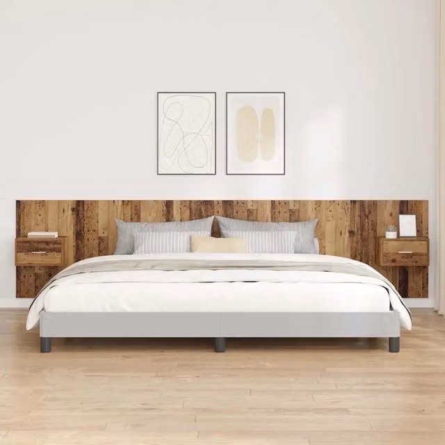 Set di 3 pezzi Testata con Comodini Integrati vidaXL in Legno Ingegnerizzato Marrone con Ripiani e Cassetti per Camera da Letto L/P/H: 337 x 40,63 x 32,5 cm