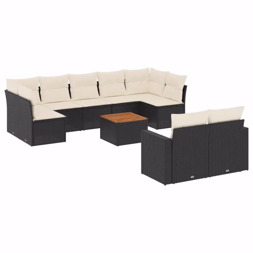 vidaXL Set Divani da Giardino 10pz in Polyrattan Nero con Cuscini e Tavolino da Esterno – 2