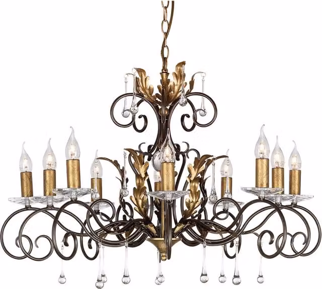 Lampadario da soffitto classico Elstead in metallo bronzo e oro con 10 luci E14 e vetro trasparente – 1