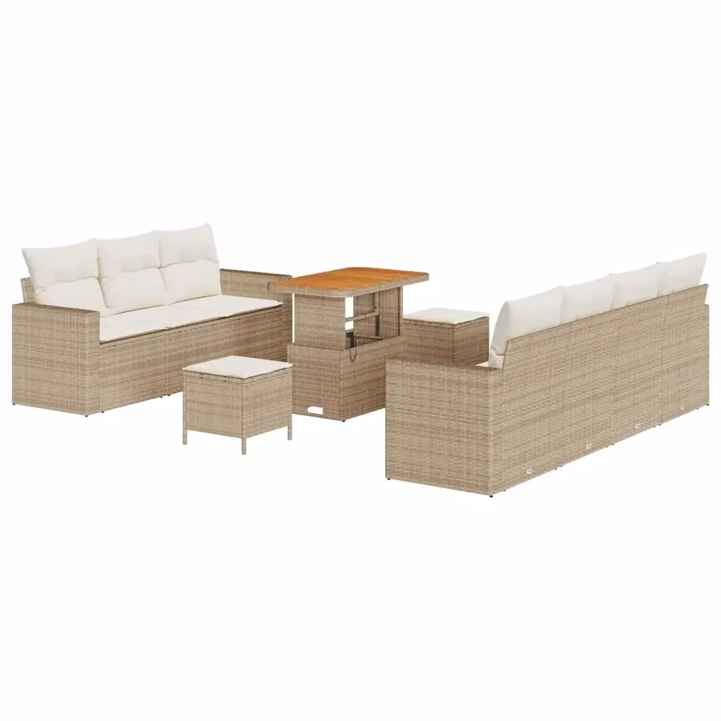 Set da giardino vidaXL in 10 pezzi in polyrattan beige con cuscini e tavolino – 2