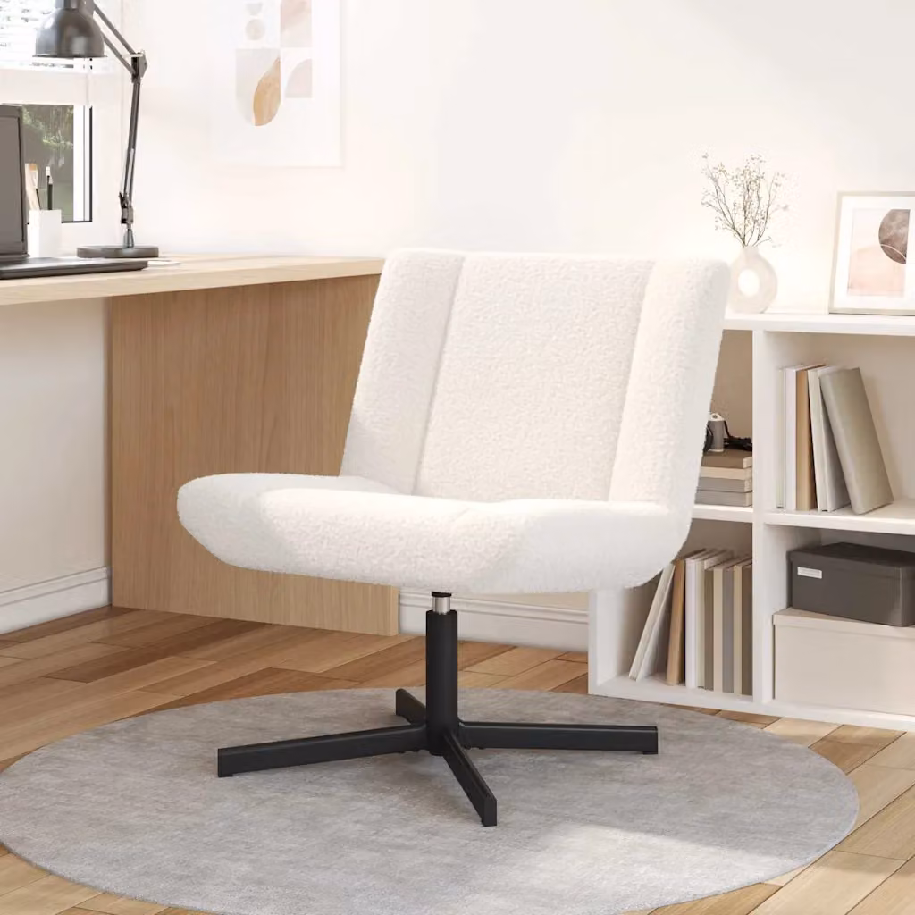 Sedia girevole moderna vidaXL in pelle e tessuto beige e bianca per soggiorno o ufficio L/P/H: 63 x 75 x 76 cm