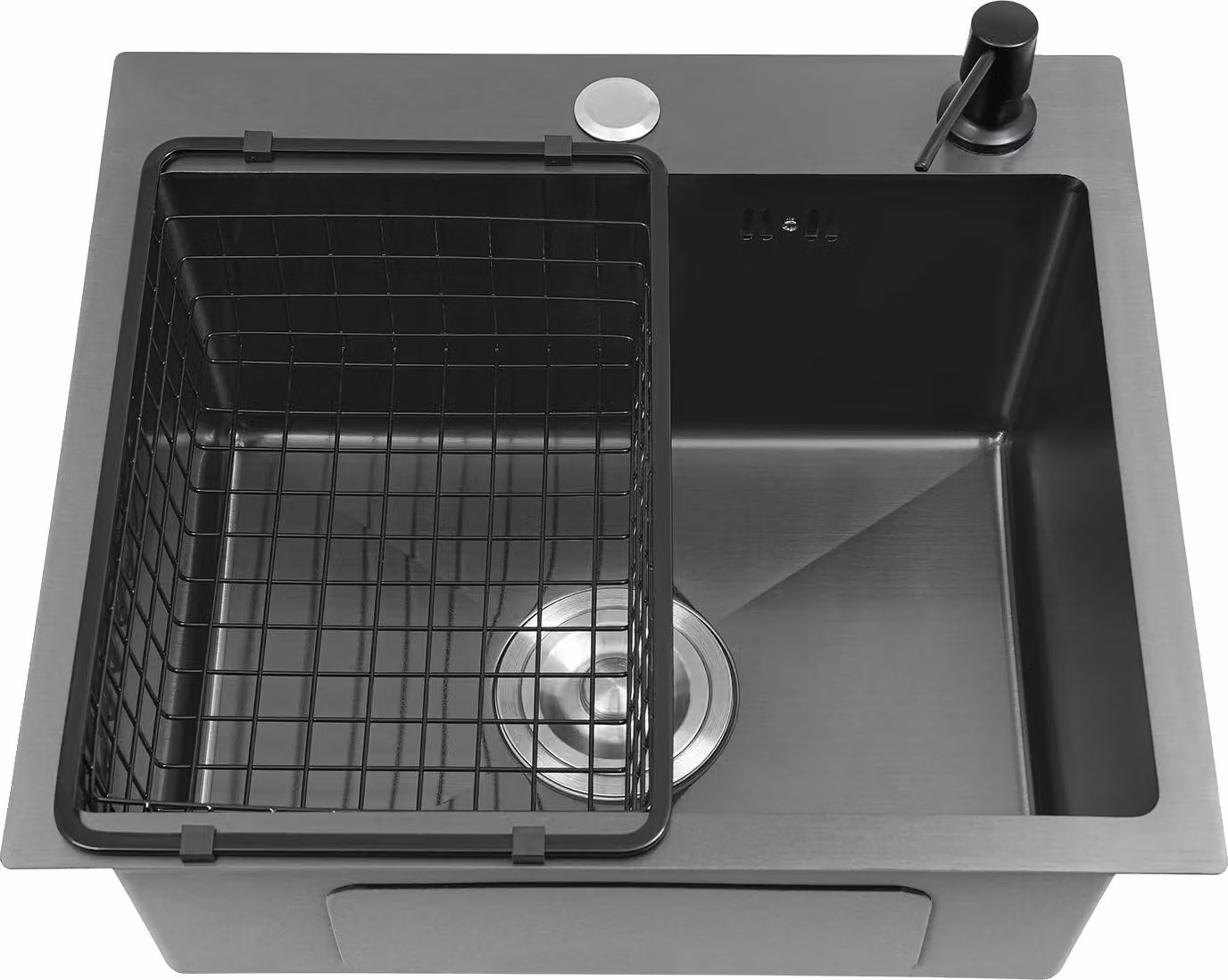 Lavello da cucina, design a vasca singola, struttura resistente in acciaio inossidabile, nero