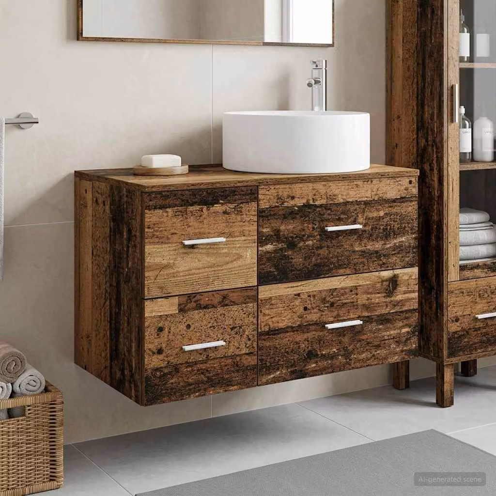 Set di mobili per il bagno vidaXL in legno marrone stile moderno composto da mobile lavabo e pensile a muro