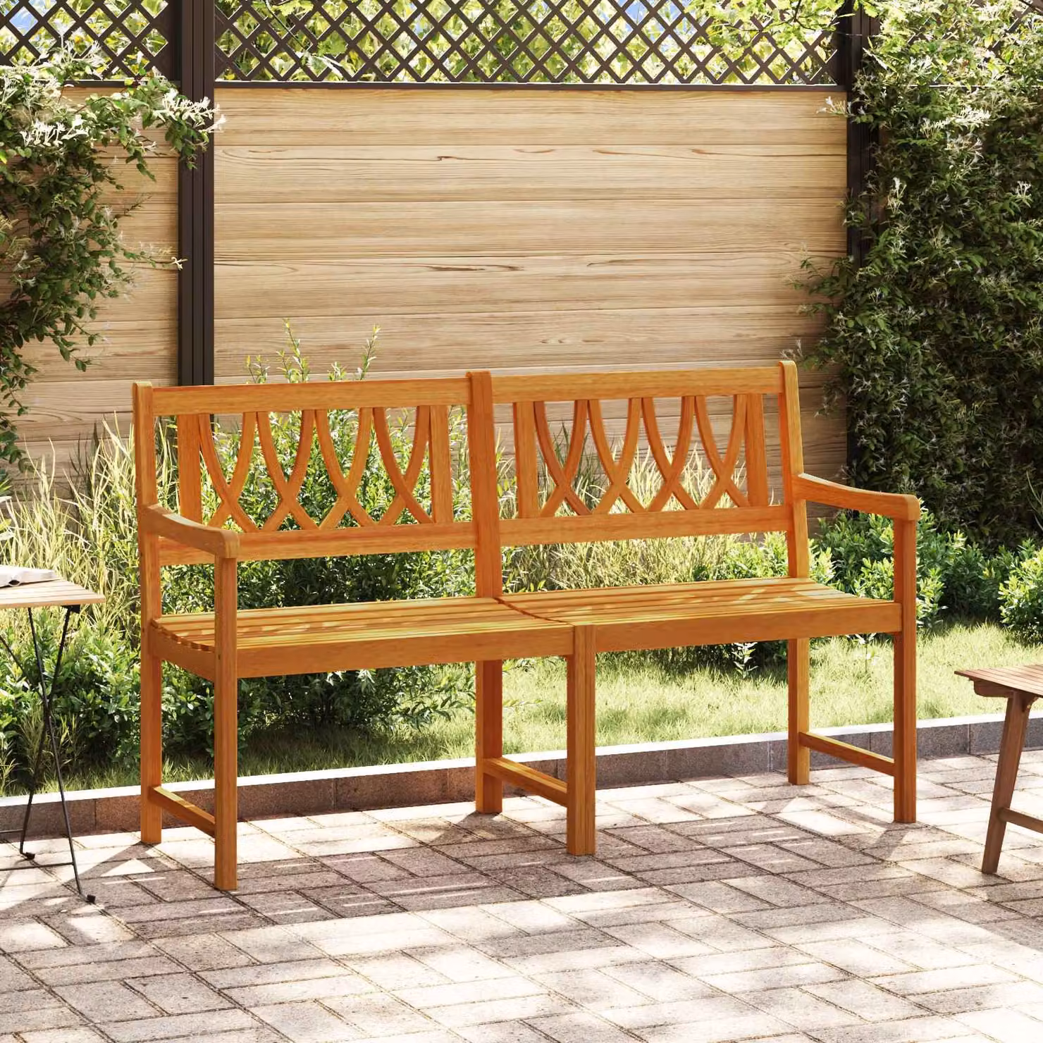Panchina da esterno vidaXL a 2 posti in legno di acacia marrone con braccioli L: 150 cm, P: 56 cm, H: 90 cm