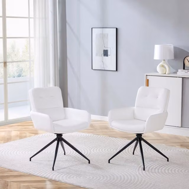 Desviae Sedia da pranzo girevole 360° con schienale capitonné, PU e gambe in metallo nere, bianco e nero, 85 cm