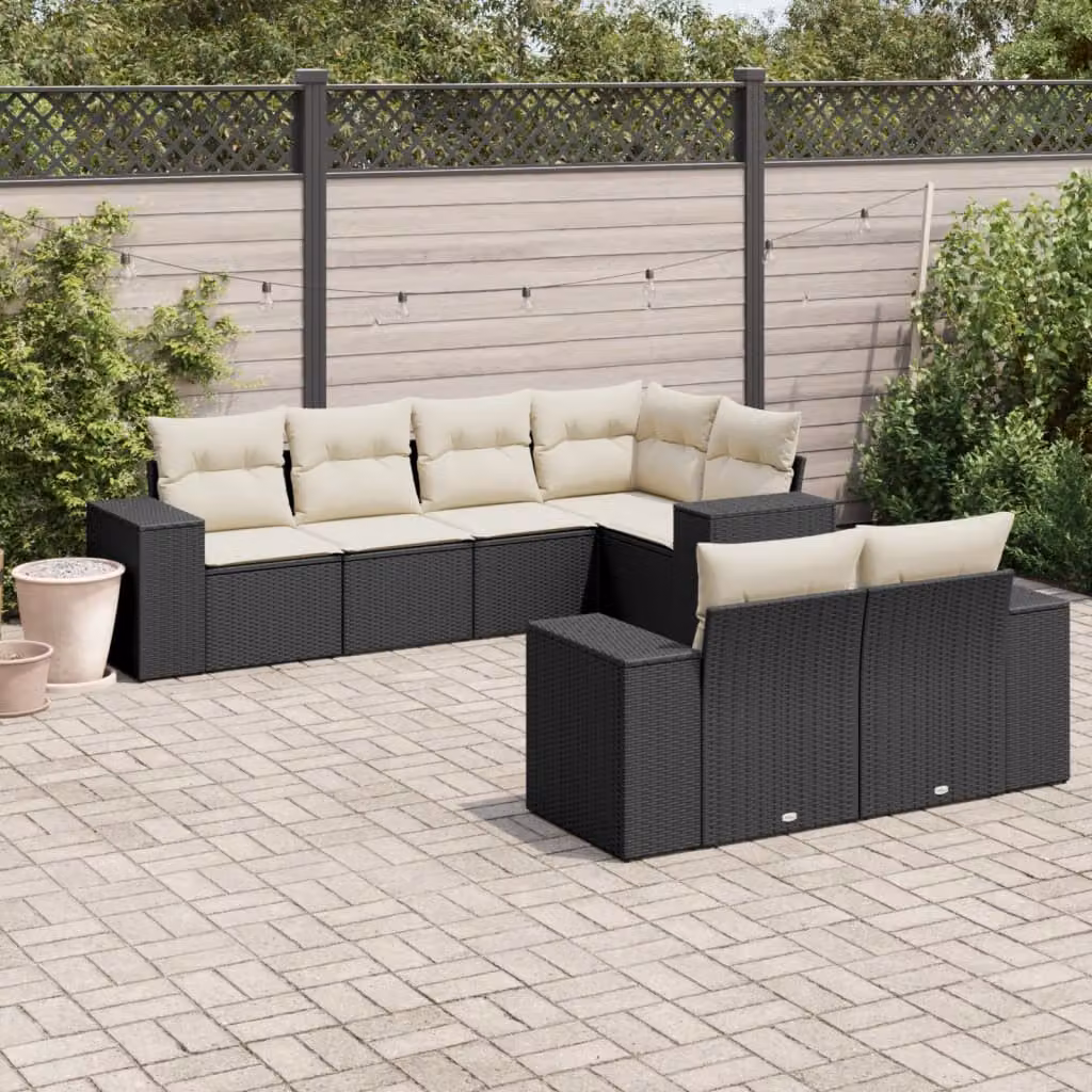 vidaXL Set Divani da Giardino a L con Cuscini 7pz in Polyrattan Nero – 1