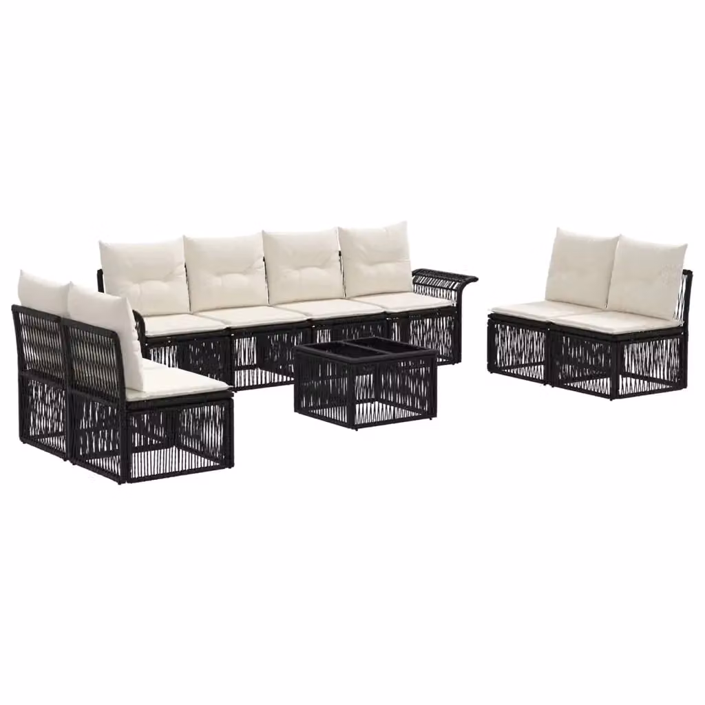 Set Divano da Giardino vidaXL 9 Pezzi a Forma di U in Polyrattan Nero con Cuscini e Tavolino – 2