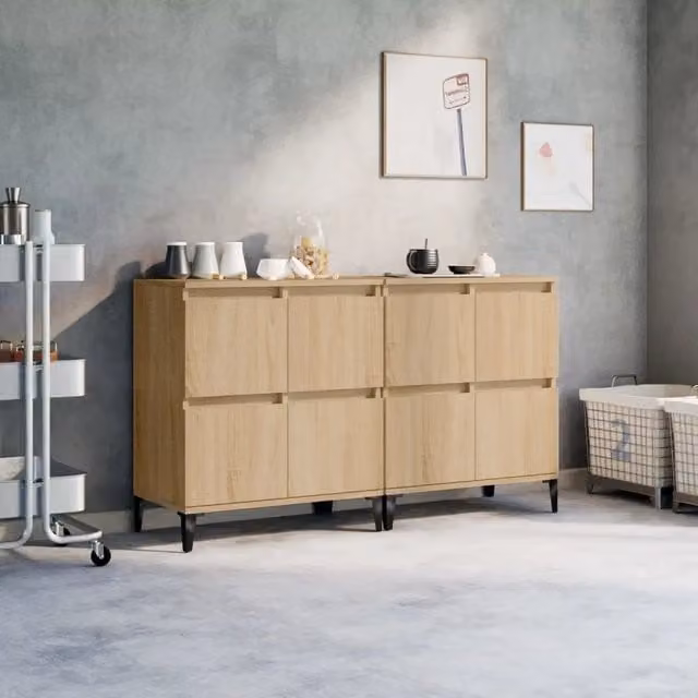 Set di 2 credenze da parete vidaXL in legno e metallo color rovere marrone per sala da pranzo L: 60 cm, P: 35 cm, H: 70 cm