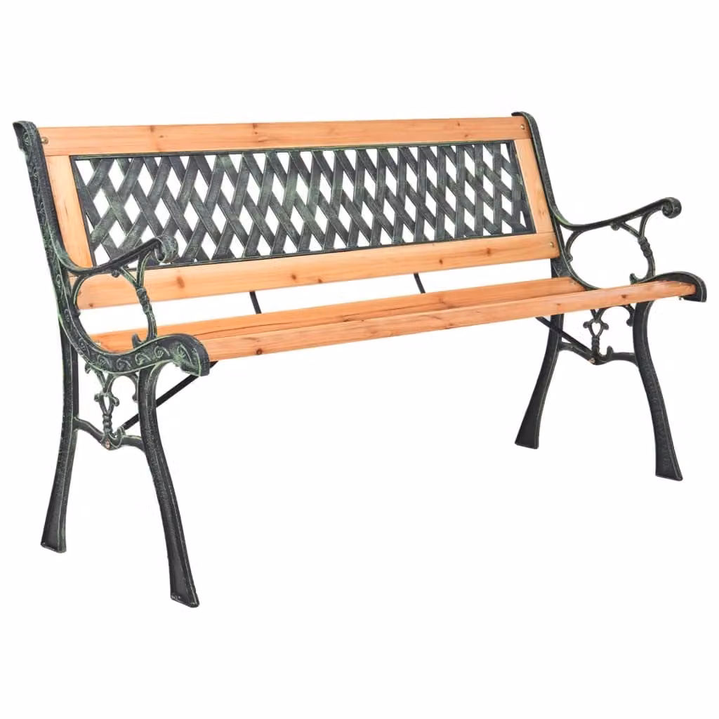 Panca da giardino The Living Store 116 cm in ghisa e legno massiccio di abete