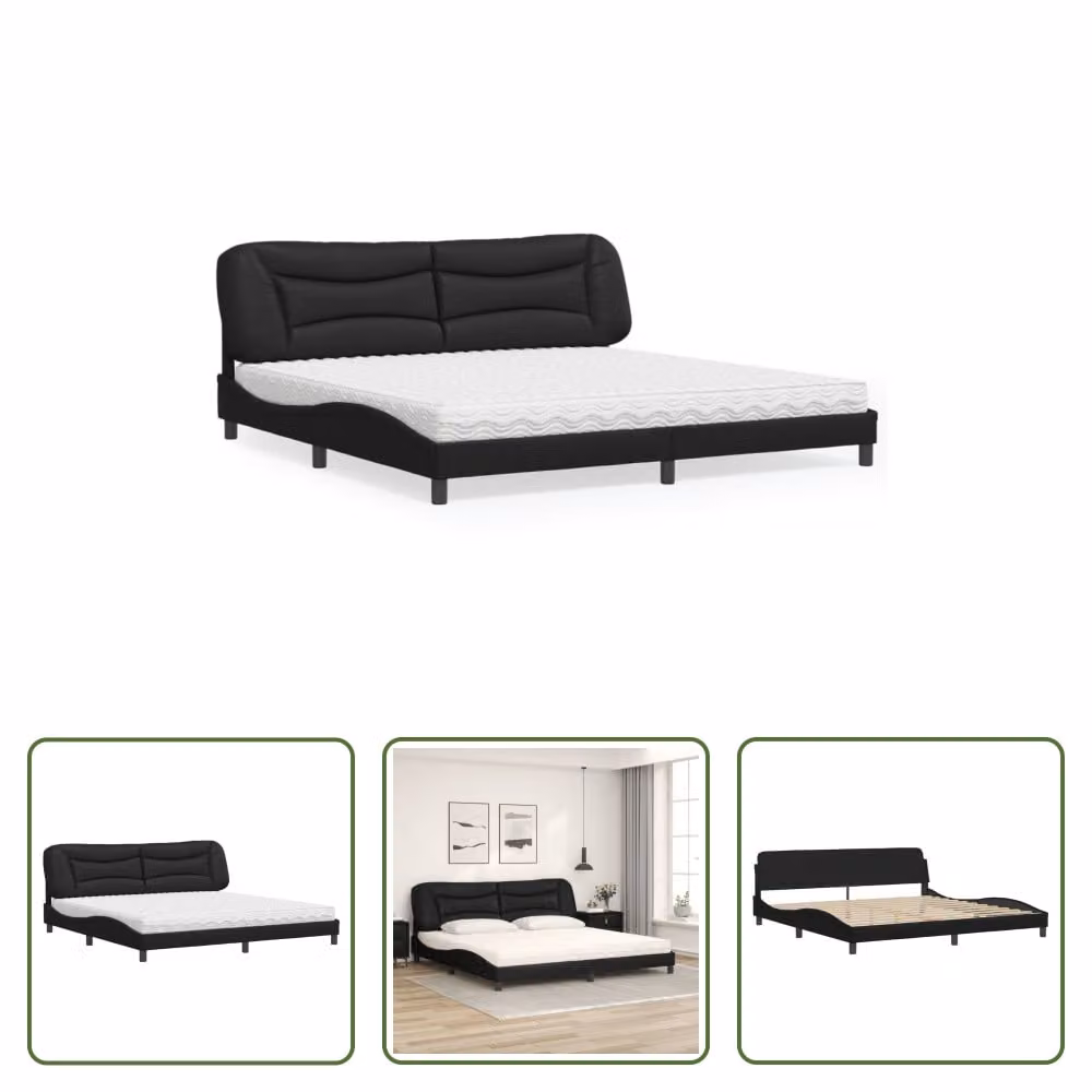 The Living Store Letto con materasso nero 200x200 cm in ecopelle