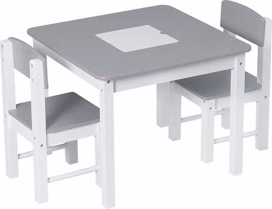 Casa per Bambini con Tavolo e 2 Sedie - Mobili per Bambini, Tavolo, Piccolo Tavolo - Per Bambini di Età Prescolare, Tifosi e Bambini - MDF - Grigio/Bianco