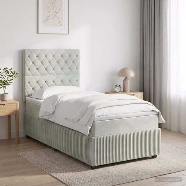 Letto box spring con materasso ibrido vidaXL in tessuto grigio e bianco L/P: 90 x 190 cm
