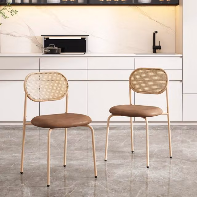 Set 2 Sedie da Pranzo con Gambe in Metallo e Seduta in Rattan ¨C Xylo ¨C Marrone
