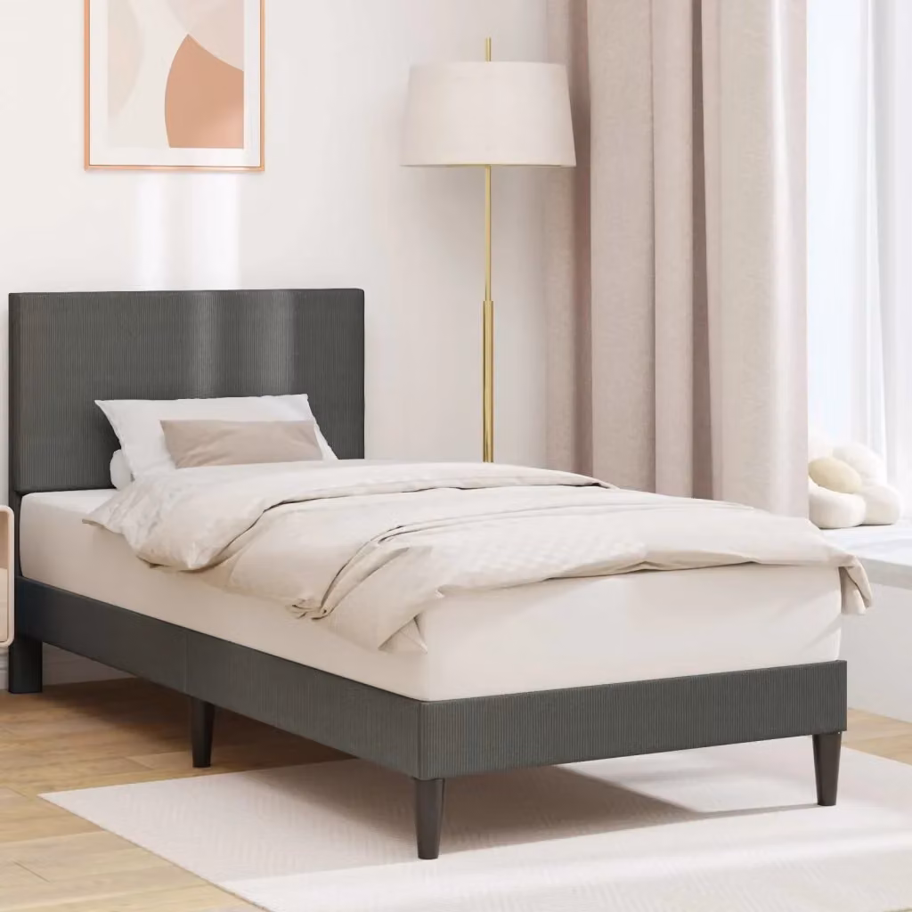 Letto singolo moderno per adulti con struttura imbottita in tessuto cord in grigio L/P/H: 202 x 100 x 96 cm – 2