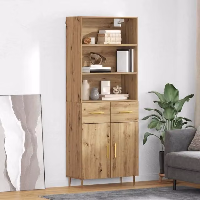 Credenza moderna vidaXL in rovere marrone con finitura lucida L: 69,5 cm, P: 34 cm, H: 180 cm
