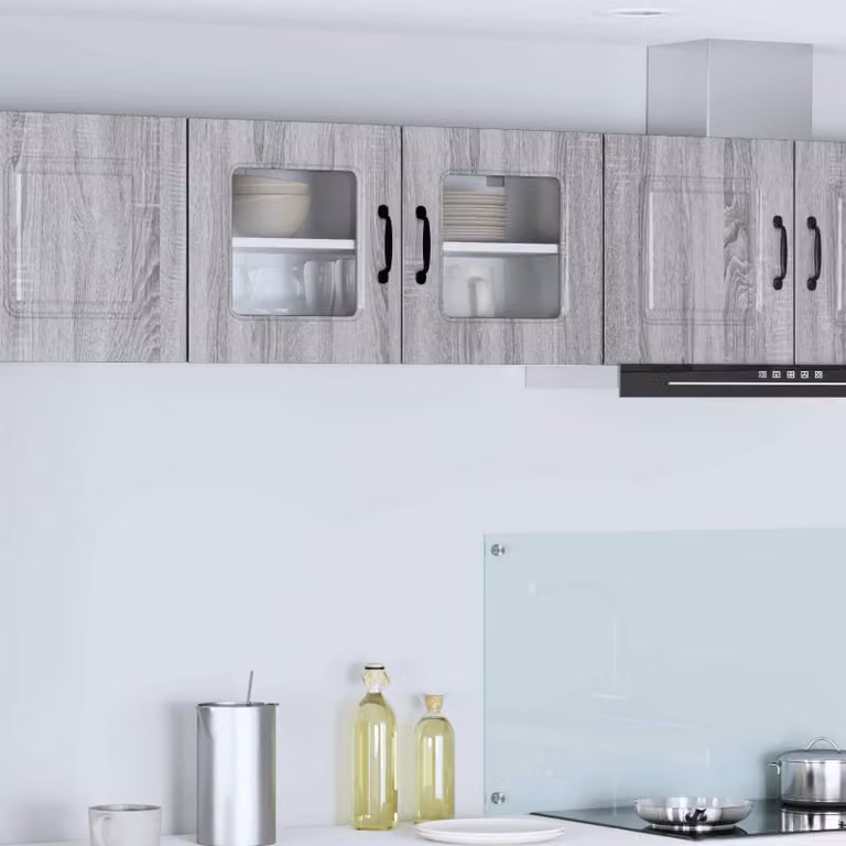 vidaXL Mobile Unità a muro per cucina Kalmar Grigio con ante in vetro e ripiani interni L: 80 cm, P: 31 cm, H: 40 cm