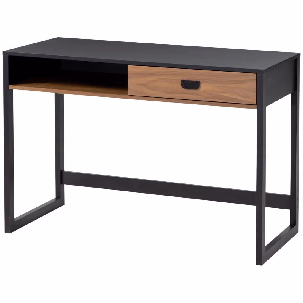 Scrivania con Cassetto XYLO in Stile Industriale, Legno Noce e Nero, L 110 cm x P 50 cm x H 76 cm – 2